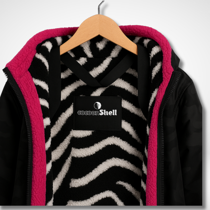 cocoonShell Apex – Black/ Camo | Pink Trim | Zebra Plush Lining