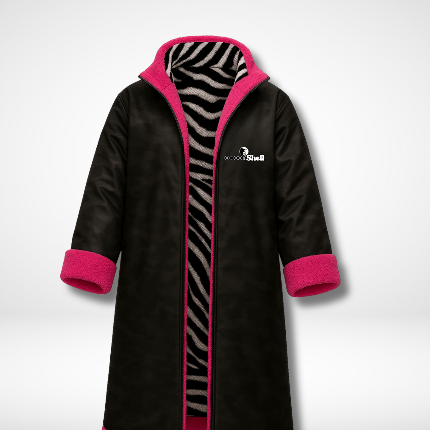 cocoonShell Apex – Black/ Camo | Pink Trim | Zebra Plush Lining