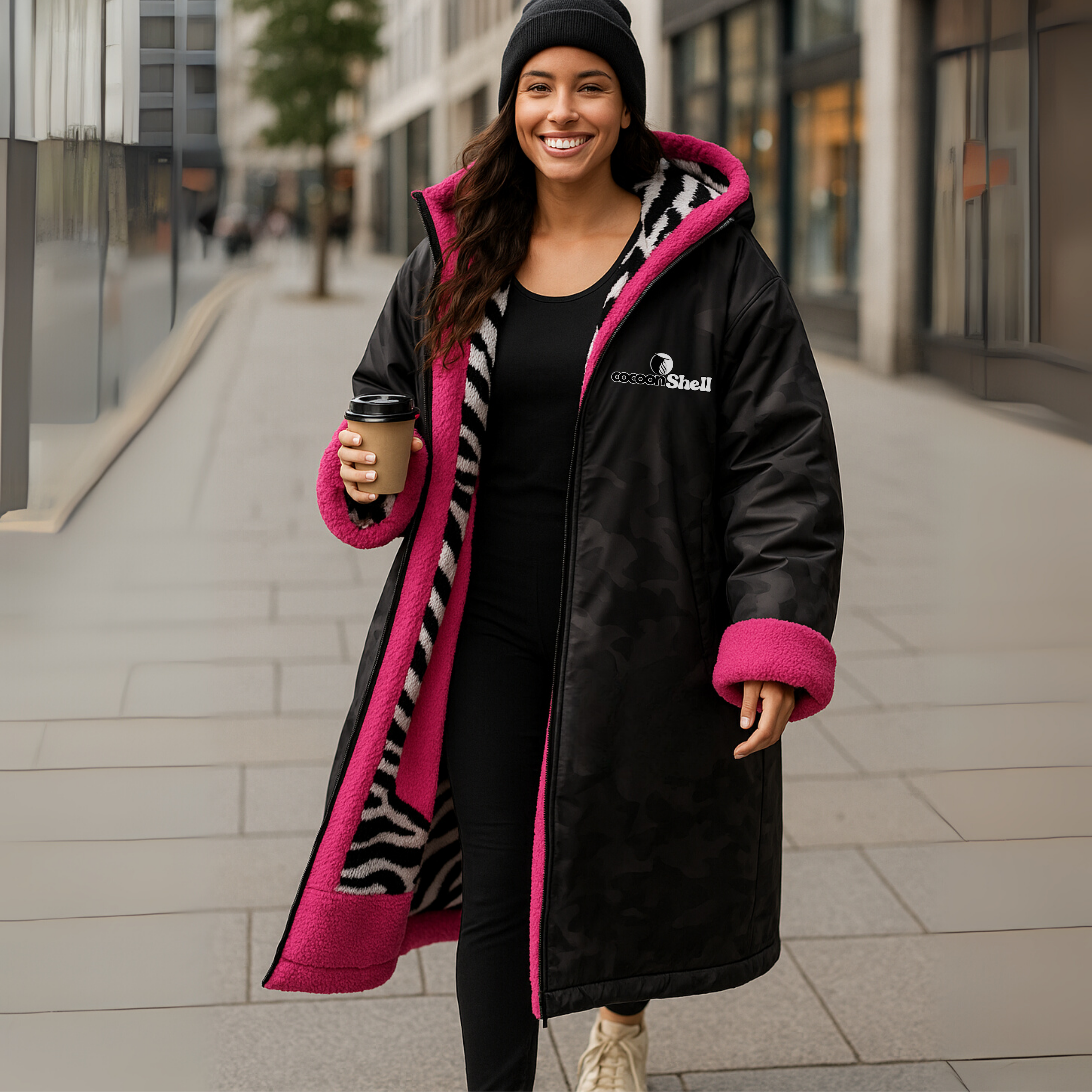 BlBack/ Camo | Pink Trim | Zebra Plush Lining  Waterproof Overzized coat 