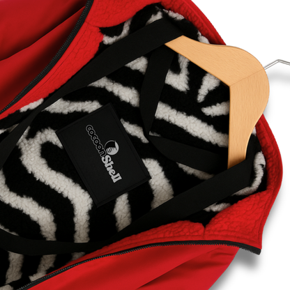 Red waterproof coat  oversized  zebra fleece lining 