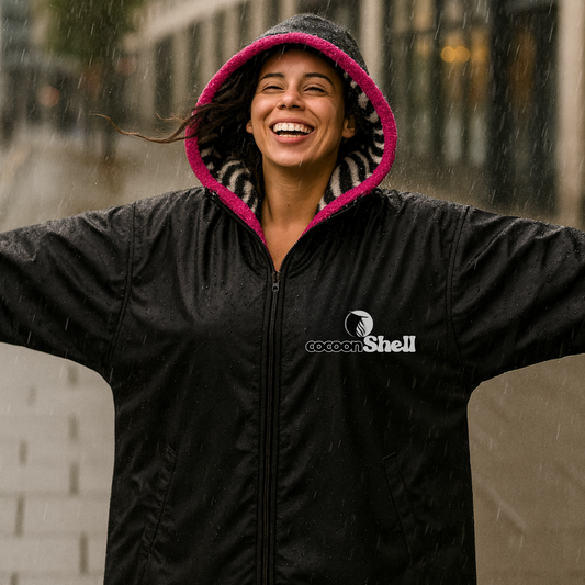 lBack/ | Pink Trim | Zebra Plush Lining  Waterproof Overzized coat 